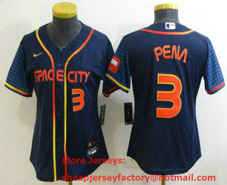 Women's Houston Astros #3 Jeremy Pena Number 2022 Navy Blue City Connect Cool Base Stitched Jersey