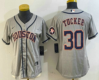 Women's Houston Astros #30 Kyle Tucker Grey With Patch Stitched Cool Base Nike Jersey