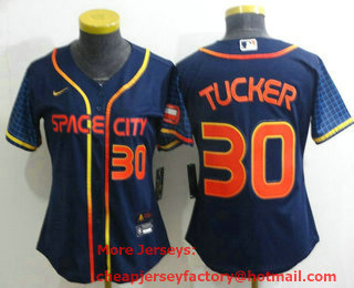 Women's Houston Astros #30 Kyle Tucker Number 2022 Navy Blue City Connect Cool Base Stitched Jersey