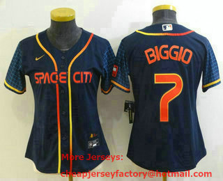Women's Houston Astros #7 Craig Biggio 2022 Navy Blue City Connect Cool Base Stitched Jersey