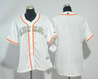 Women's Houston Astros Blank White with Gold Home Majestic Cool Base Stitched 2017 World Series Champions Patch Jersey