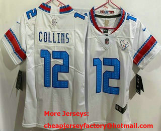 Women's Houston Texans #12 Nico Collins White 2026 Vapor Rivalries Collection Limited Stitched Jersey