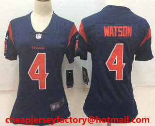 Women's Houston Texans #4 Deshaun Watson Navy Blue 2016 Color Rush Stitched NFL Nike Limited Jersey