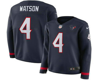 Women's Houston Texans #4 Deshaun Watson Nike Navy Therma Long Sleeve Limited Jersey