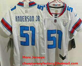 Women's Houston Texans #51 Will Anderson Jr White 2026 Vapor Rivalries Collection Limited Stitched Jersey
