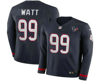 Women's Houston Texans #99 J.J. Watt Nike Navy Therma Long Sleeve Limited Jersey
