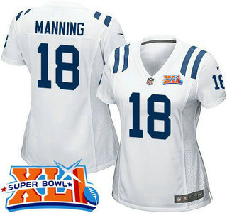 Women's Indianapolis Colts #18 Peyton Manning White Super Bowl XLI Game Jersey