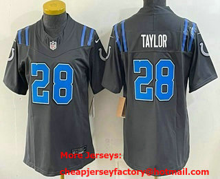Women's Indianapolis Colts #28 Jonathan Taylor Anthracite 2026 FUSE Rivalries Collection Limited Stitched Jersey