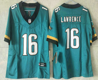 Women's Jacksonville Jaguars #16 Trevor Lawrence Teal Prowler 2024 FUSE Throwback Vapor Limited Stitched Jersey