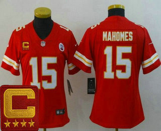 Women's Kansas City Chiefs #15 Patrick Mahomes II Limited Red C Patch Vapor Jersey