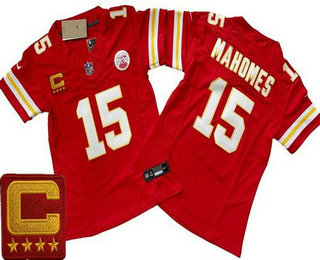 Women's Kansas City Chiefs #15 Patrick Mahomes Limited Red C Patch FUSE Vapor Jersey