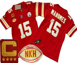 Women's Kansas City Chiefs #15 Patrick Mahomes Limited Red C Patch NKH FUSE Vapor Jersey