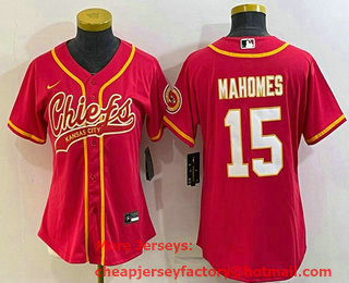 Women's Kansas City Chiefs Patrick Mahomes Red With Patch Cool Base Stitched Baseball Jersey