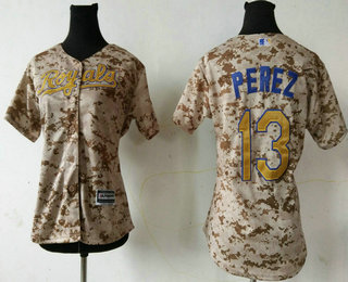Women's Kansas City Royals #13 Salvador Perez Camo New Cool Base Jersey