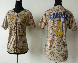 Women's Kansas City Royals #4 Alex Gordon Camo New Cool Base Jersey