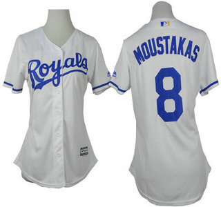 Women's Kansas City Royals #8 Mike Moustakas White Jersey
