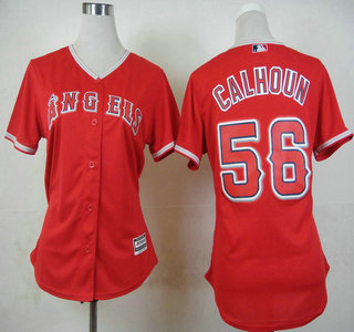 Women's LA Angels of Anaheim #56 Kole Calhoun Red 2015 Cool Base Jersey
