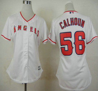 Women's LA Angels of Anaheim #56 Kole Calhoun White 2015 Cool Base Jersey