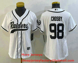 Women's Las Vegas Raiders #98 Maxx Crosby White With Patch Cool Base Stitched Baseball Jersey