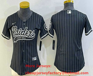Women's Las Vegas Raiders Black With Patch Cool Base Stitched Baseball Jersey