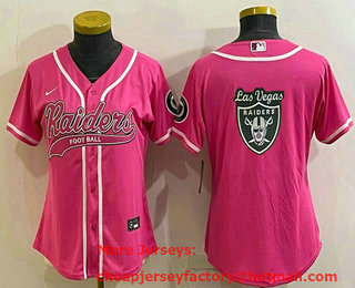 Women's Las Vegas Raiders Pink Team Big Logo With Patch Cool Base Stitched Baseball Jersey