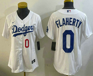 Women's Los Angeles Dodgers #0 Jack Flaherty Number White Cool Base Stitched Jersey