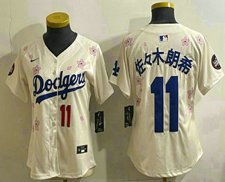 Women's Los Angeles Dodgers #11 Roki Sasaki Cream Japanese 2025 Tokyo Series Limited Jersey
