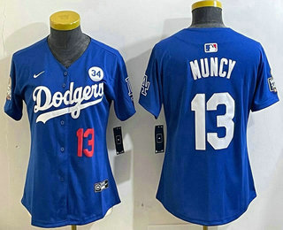 Women's Los Angeles Dodgers #13 Max Muncy Number Blue 2024 World Series With Fernando 34 Fashion Limited Stitched Jersey 11