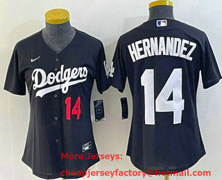 Women's Los Angeles Dodgers #14 Enrique Hernandez Number Black Stitched Cool Base Nike Jersey