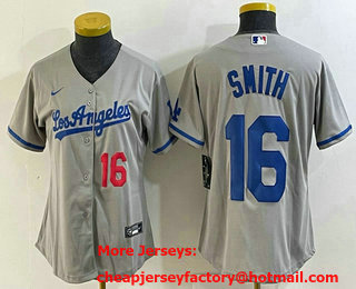 Women's Los Angeles Dodgers #16 Will Smith Gray Alternate Player Number Team Logo Cool Base Jerse