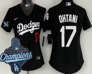 Women's Los Angeles Dodgers #17 Shohei Ohtani Black 2025 World Series Champions Cool Base Jersey