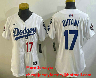 Women's Los Angeles Dodgers #17 Shohei Ohtani White 2024 World Series Champions Fernando 34 Patch Limited Fashion Jersey