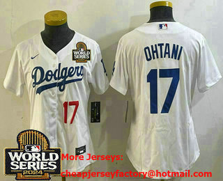 Women's Los Angeles Dodgers #17 Shohei Ohtani White 2024 World Series Cool Base Stitched Jersey