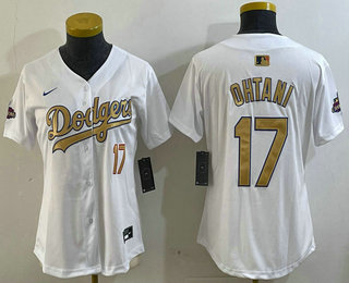Women's Los Angeles Dodgers #17 Shohei Ohtani White 2025 Gold Collection Limited Stitched Jersey