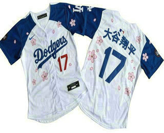 Women's Los Angeles Dodgers #17 Shohei Ohtani White Blue Japanese 2025 Tokyo Series Limited Jersey