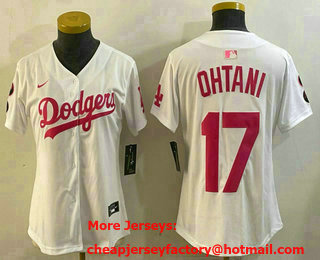 Women's Los Angeles Dodgers #17 Shohei Ohtani White Pink Limited Cool Base Stitched Jersey