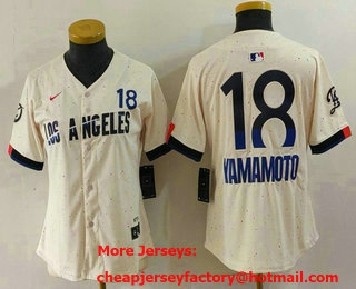 Women's Los Angeles Dodgers #18 Yoshinobu Yamamoto Cream 2024 City Connect Limited Jersey