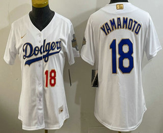 Women's Los Angeles Dodgers #18 Yoshinobu Yamamoto White 2026 Gold Collection Stadium Jersey
