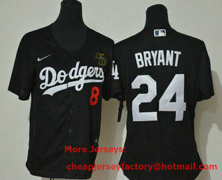 Women's Los Angeles Dodgers #24 Kobe Bryant Black KB Patch Stitched MLB Cool Base Nike Jersey