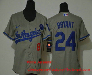 Women's Los Angeles Dodgers #24 Kobe Bryant Grey KB Patch Stitched MLB Cool Base Nike Jersey