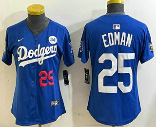 Women's Los Angeles Dodgers #25 Tommy Edman Number Blue 2024 World Series With Fernando 34 Fashion Limited Stitched Jersey 11