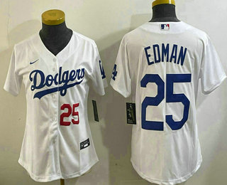 Women's Los Angeles Dodgers #25 Tommy Edman Number White Cool Base Stitched Jersey