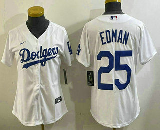 Women's Los Angeles Dodgers #25 Tommy Edman White Cool Base Stitched Jersey