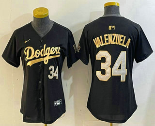 Women's Los Angeles Dodgers #34 Fernando Valenzuela Black Gold Limited Jersey