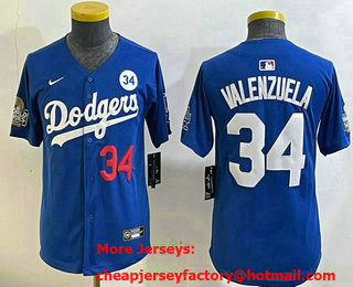 Women's Los Angeles Dodgers #34 Fernando Valenzuela Blue 2024 World Series Number 34 Patch Limited Jersey