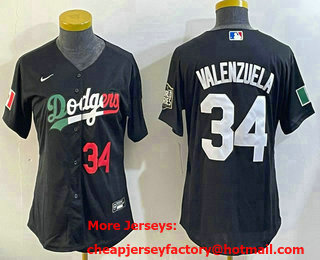 Women's Los Angeles Dodgers #34 Fernando Valenzuela Number Black Mexico 2020 World Series Cool Base Nike Jersey