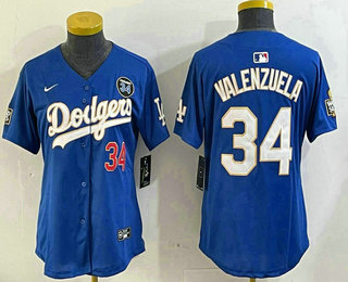 Women's Los Angeles Dodgers #34 Fernando Valenzuela Number Blue Gold 2024 World Series Stitched Jersey