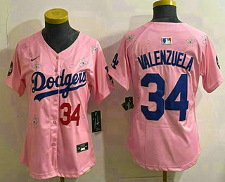 Women's Los Angeles Dodgers #34 Fernando Valenzuela Pink 2025 Tokyo Series Limited Stitched Jersey