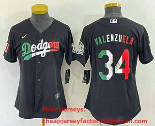 Women's Los Angeles Dodgers #34 Fernando Valenzuela Mexico Black Cool Base Stitched Baseball Jersey