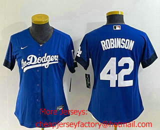 Women's Los Angeles Dodgers #42 Jackie Robinson Blue 2021 City Connect Cool Base Stitched Jersey